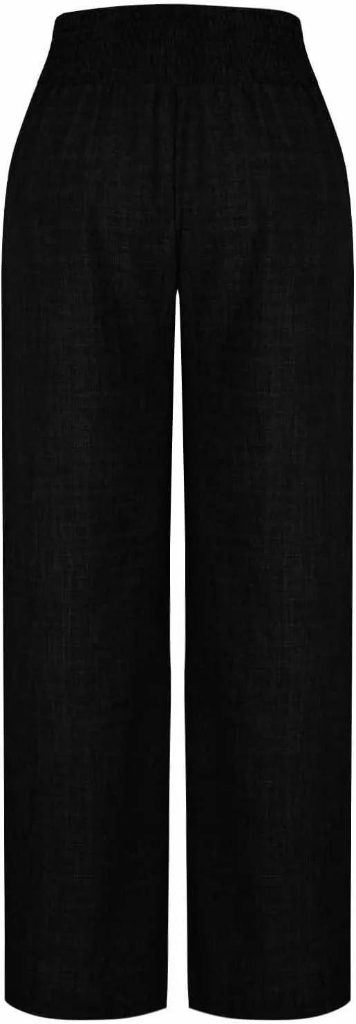 Linen Pants Women Loose Fit Summer High Waist Lounge Pants Plus Size Comfy Flowy Palazzo Trousers with Pockets 2025
