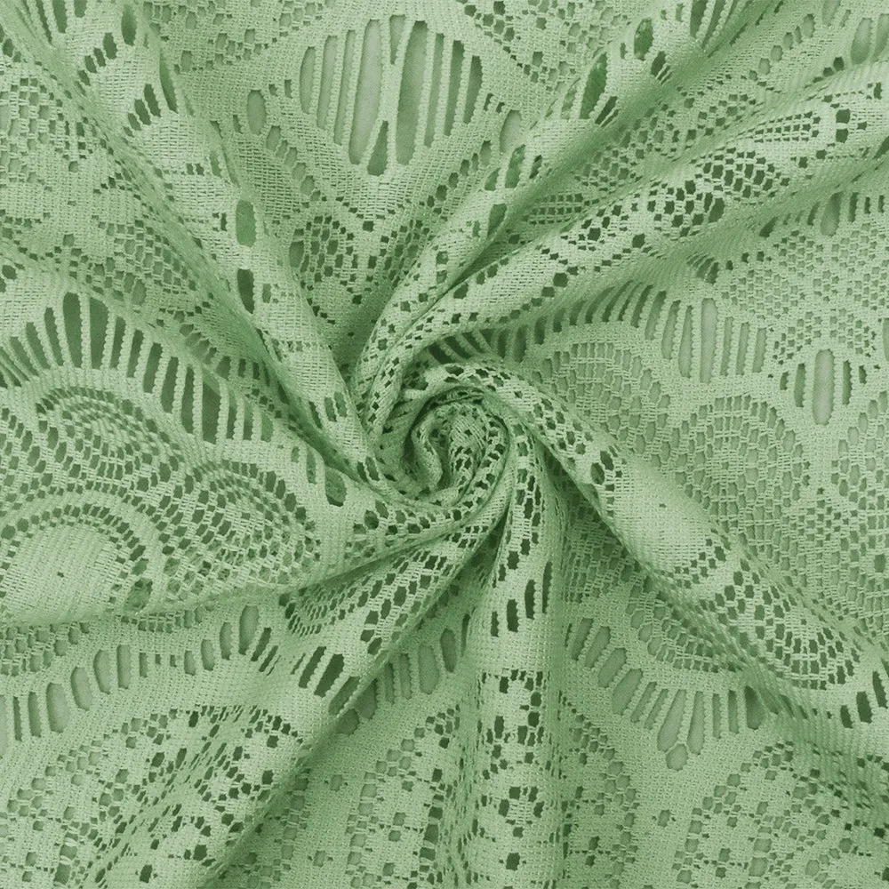 Matcha Green Medallion Floral Nylon-Cotton Lace Knit Fabric