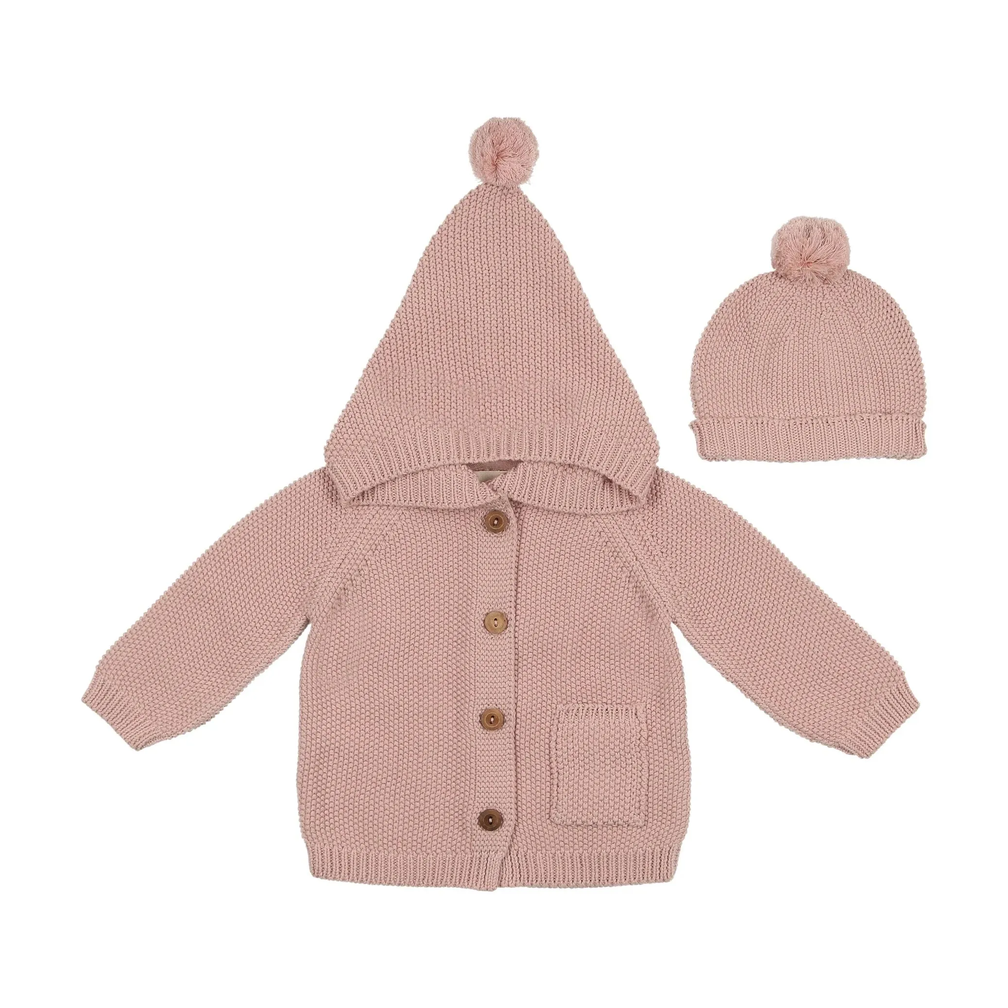 Mema Knits Rose Hooded Knit Sweater   Beanie (M324)