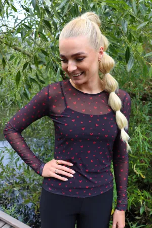MESH-LS-TSHIRT - BLACK RED HEARTS