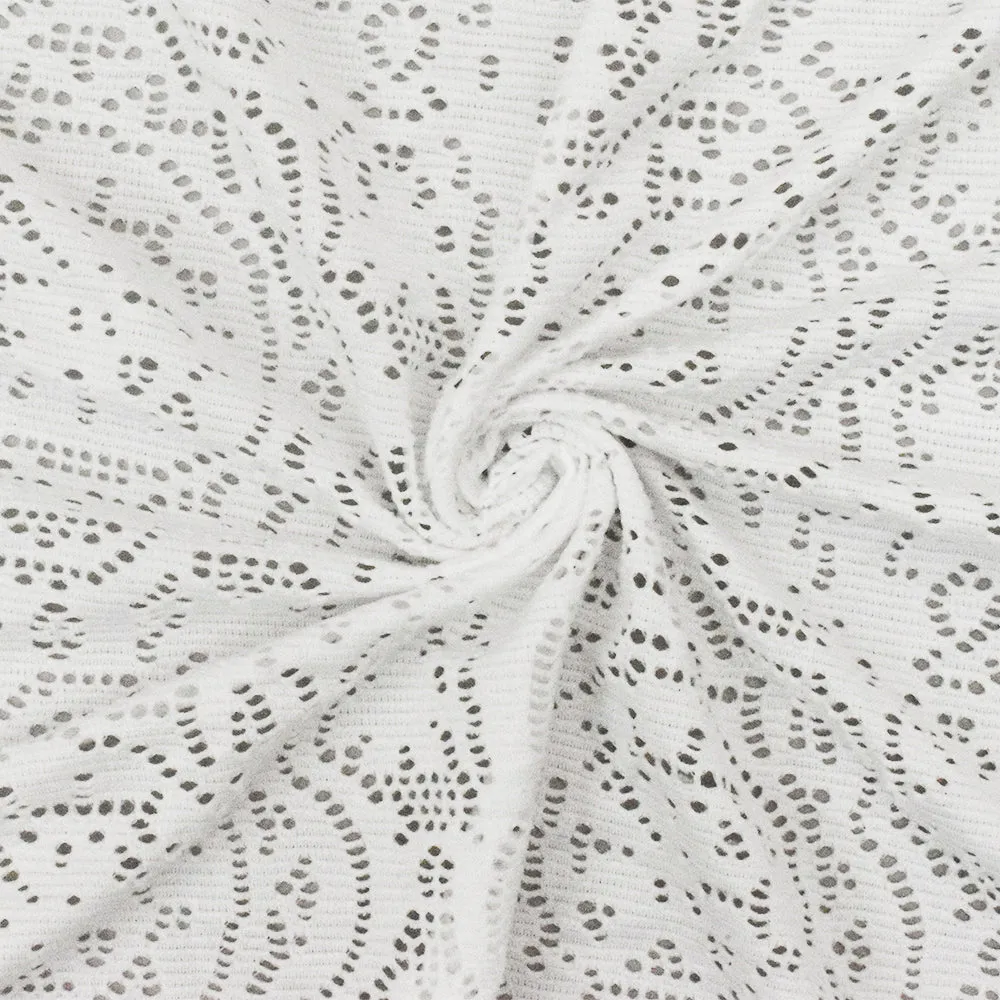Milk White Medallion Floral Stretch Nylon Crochet Knit Fabric
