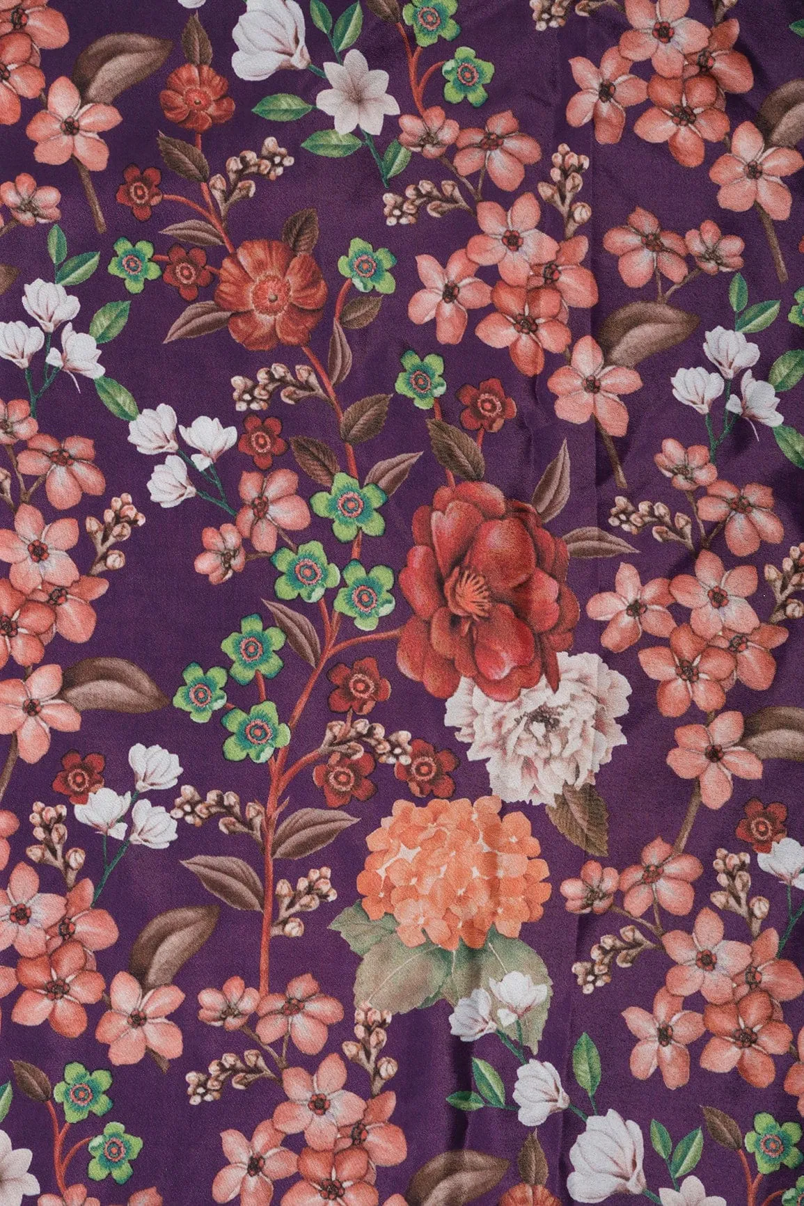 Multi Color Floral Pattern Digital Print On Purple Crepe Fabric