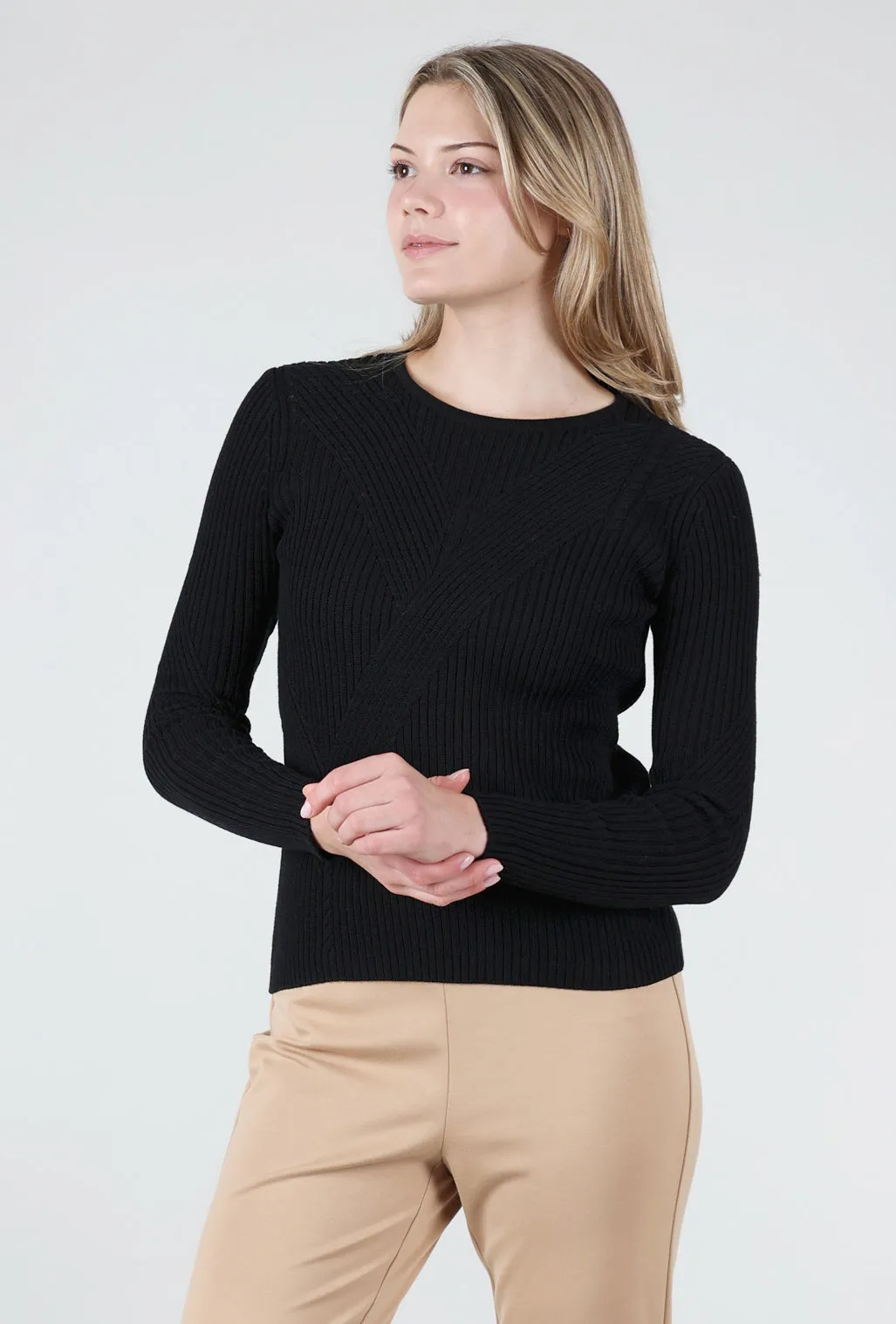 Multi-Stitch Shaker Sweater, Black