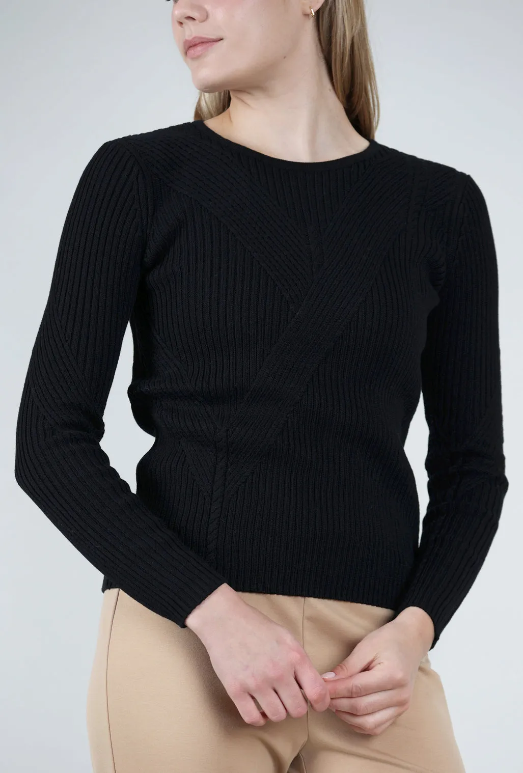 Multi-Stitch Shaker Sweater, Black