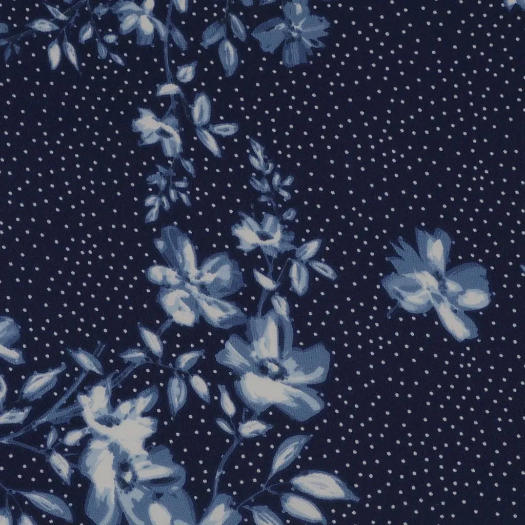 Niva - Blues Flowers and Dots Bubble Crepe Woven Fabric
