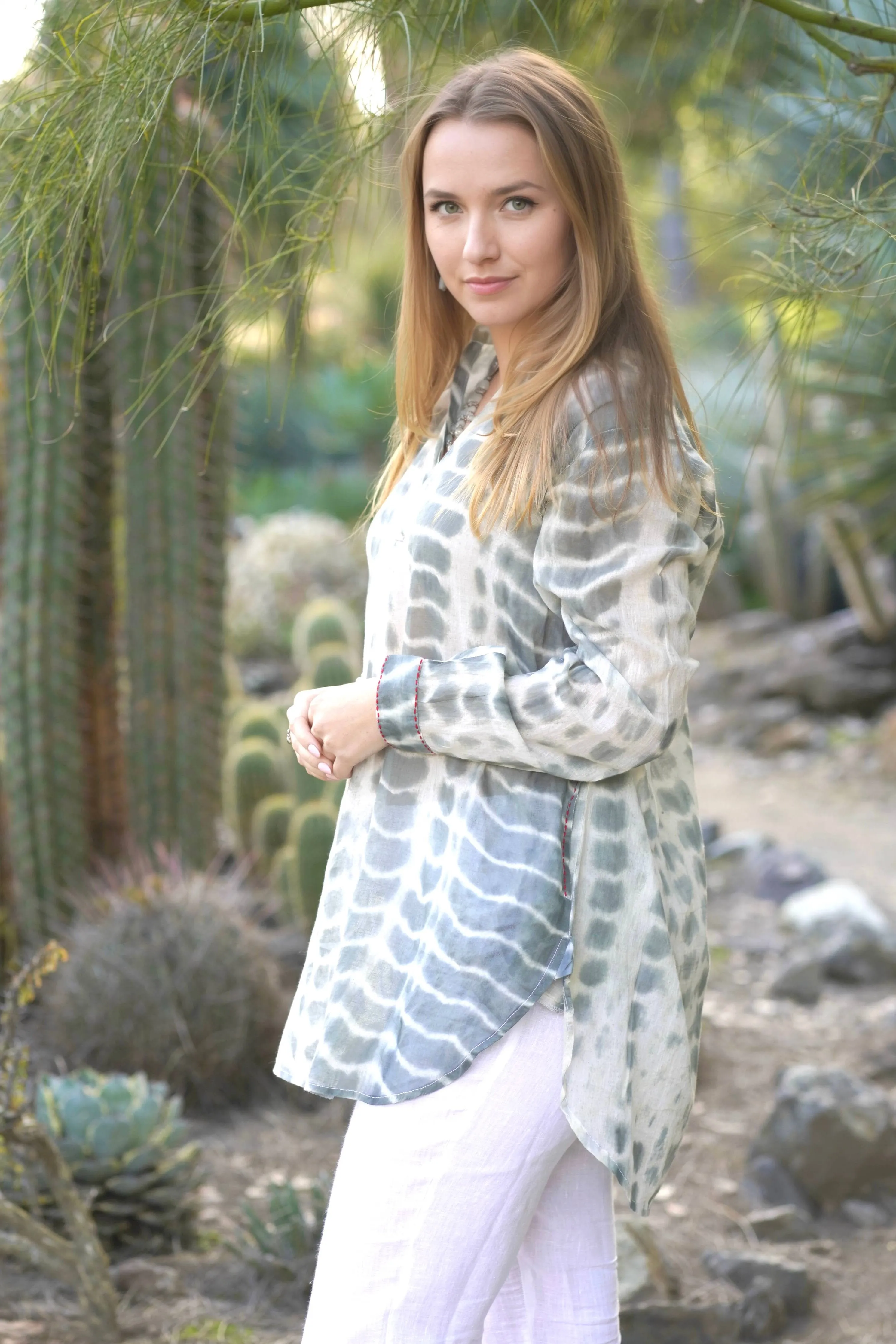 Norie Shibori Olive Top
