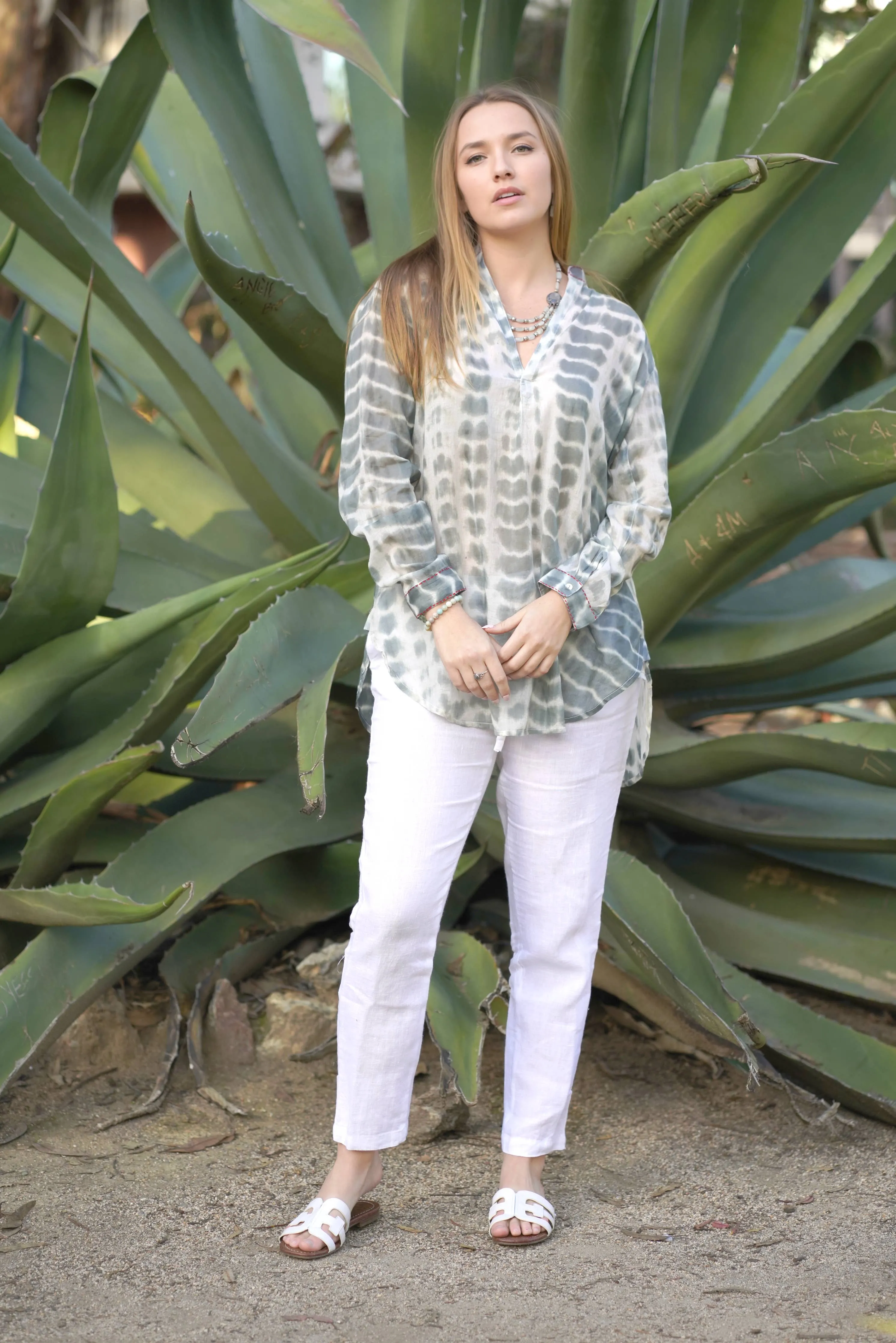 Norie Shibori Olive Top