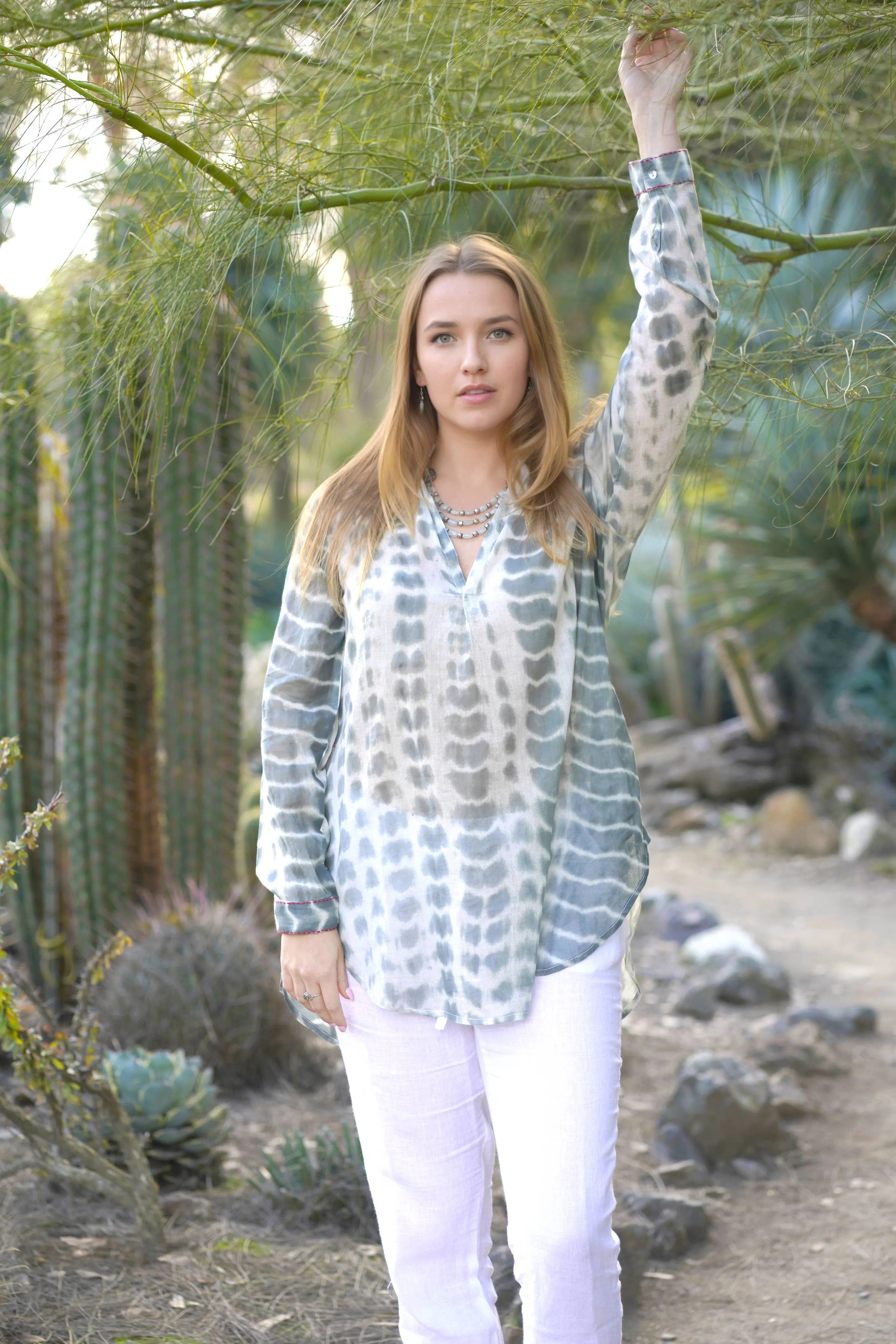 Norie Shibori Olive Top