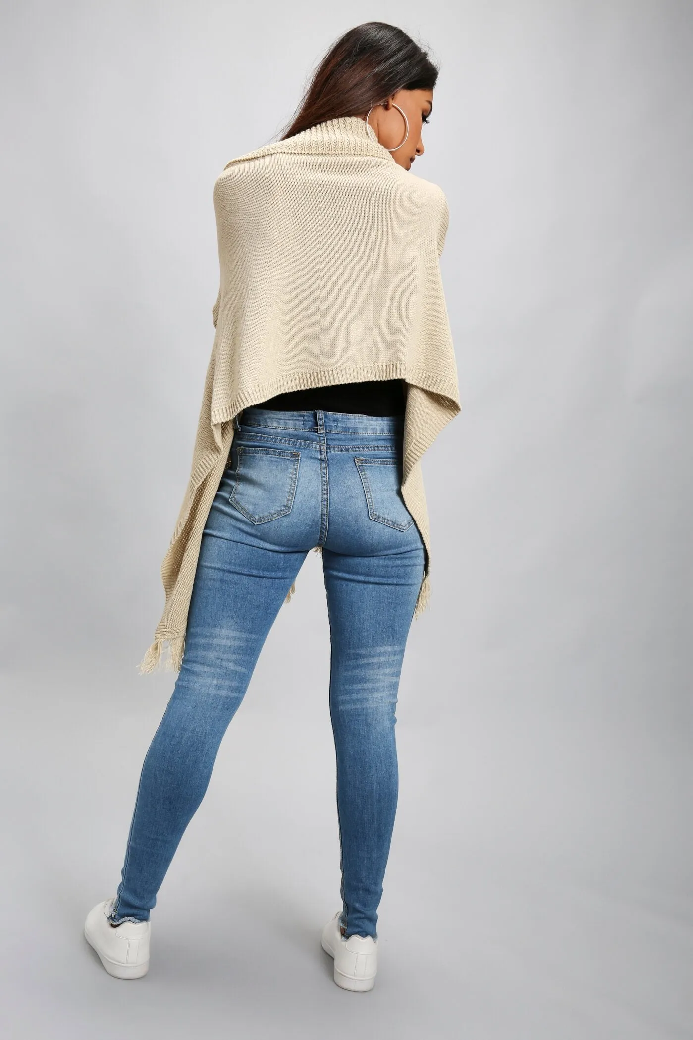 Oatmeal Fringe Knit Waistcoat Cardi