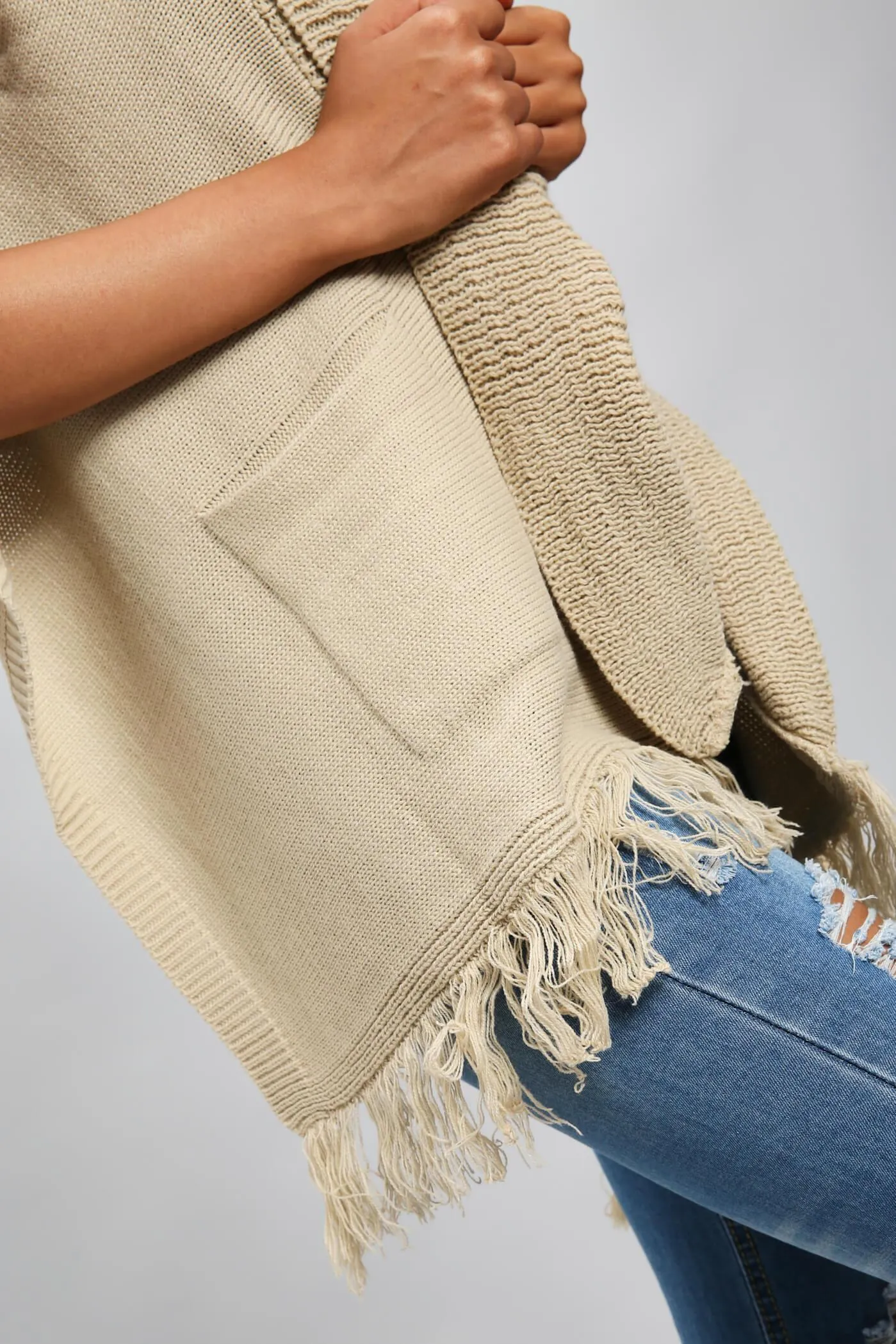 Oatmeal Fringe Knit Waistcoat Cardi