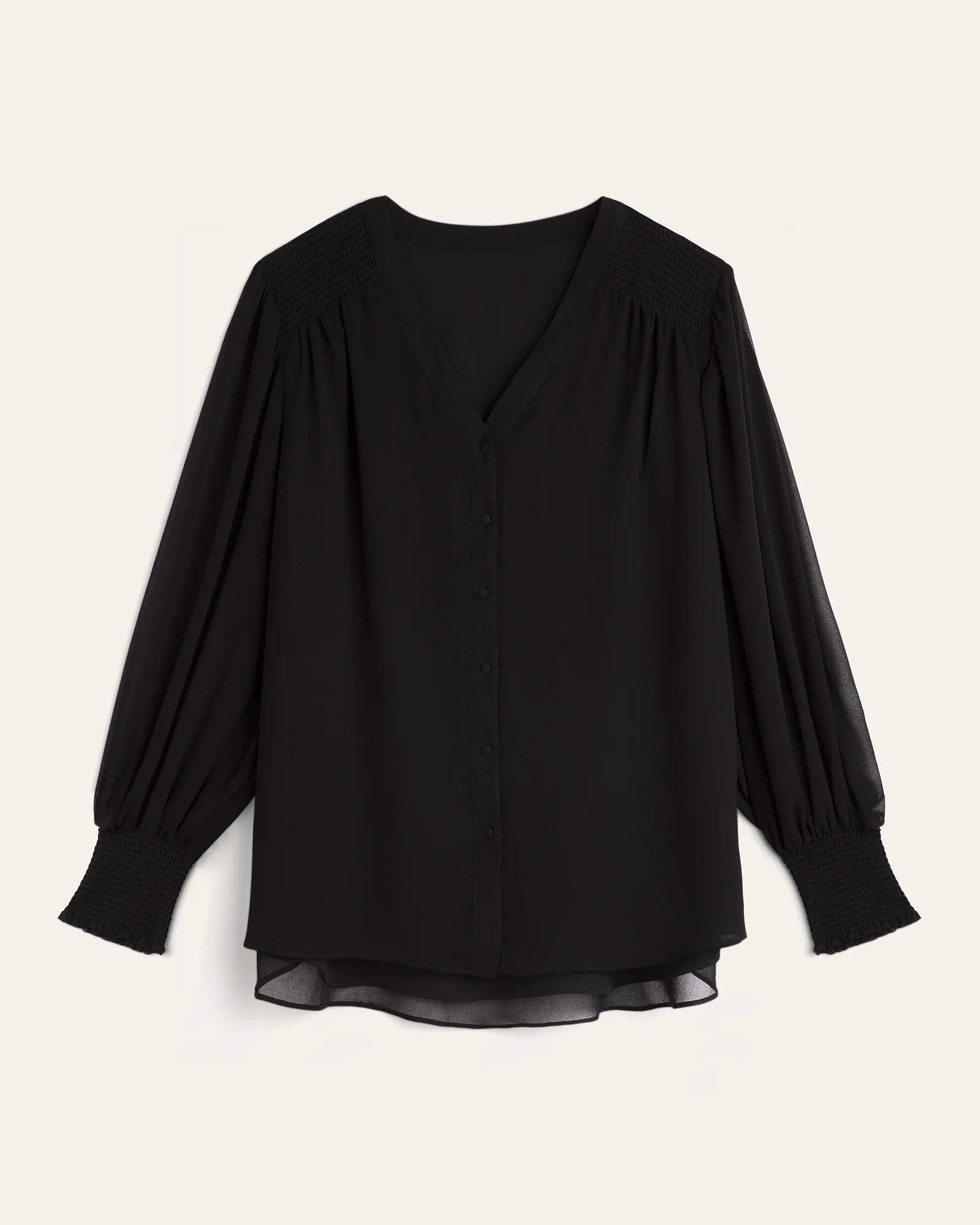 Olga Smocked Button-Down Blouse | Black