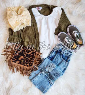 Olive Ribbed Cardigans (CARDIGAN ONLY)