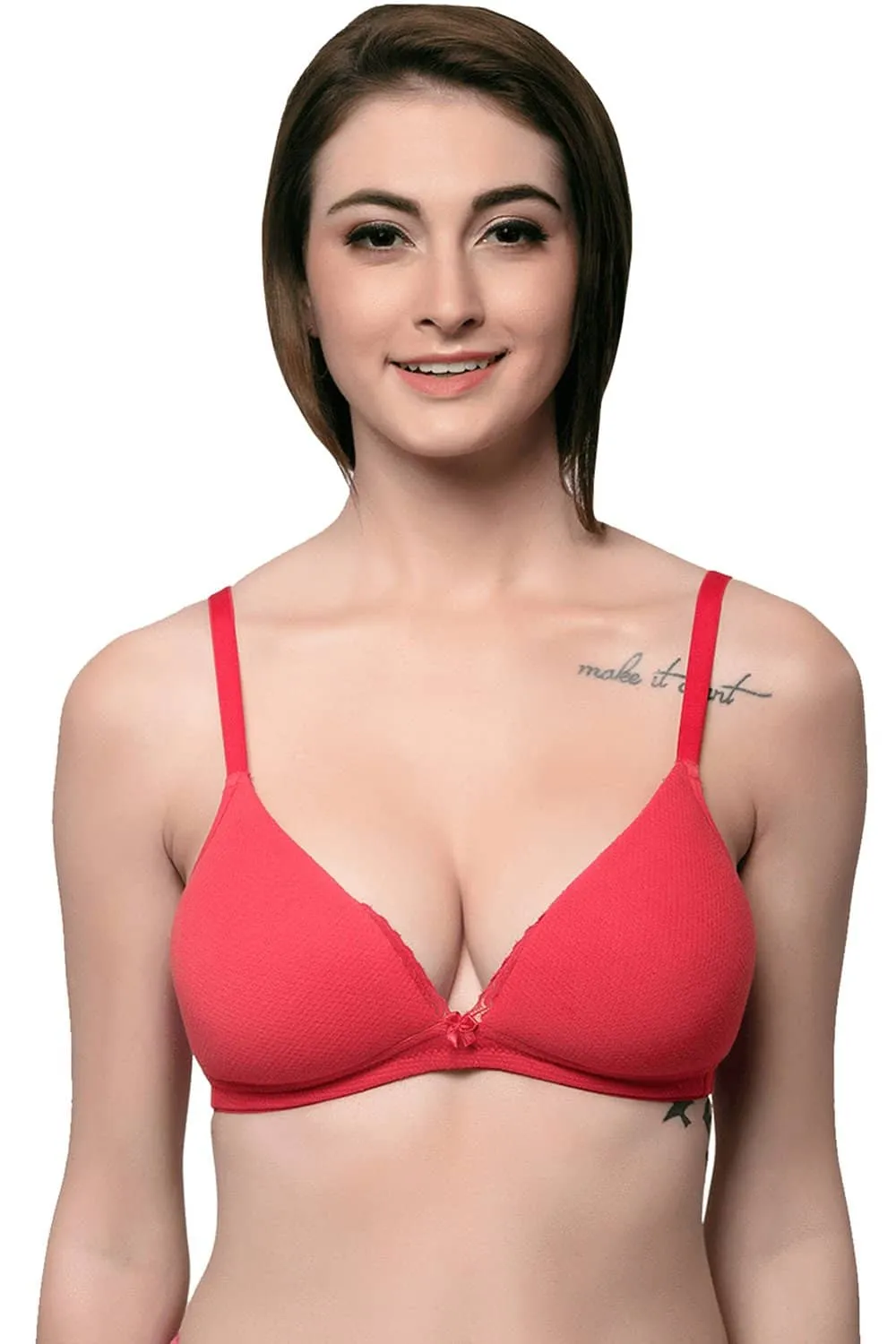 Organic Cotton  Antimicrobial Lace touch T-shirt Bra(Pack of 3)-ISB042-B.Pink_B.Pink_B.Pink-