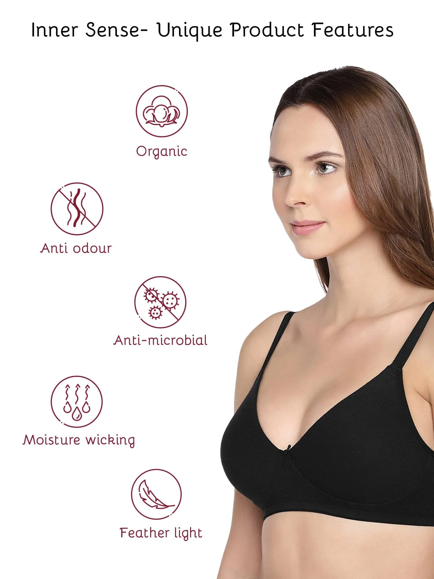 Organic Cotton  Antimicrobial Seamless Everyday Bra-ISB084-Black Popcorn-