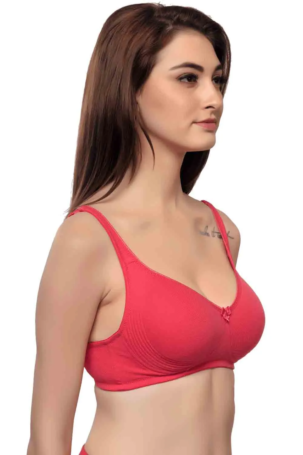 Organic Cotton  Antimicrobial  Seamless Side Support Bra-ISB057-Brightpink-