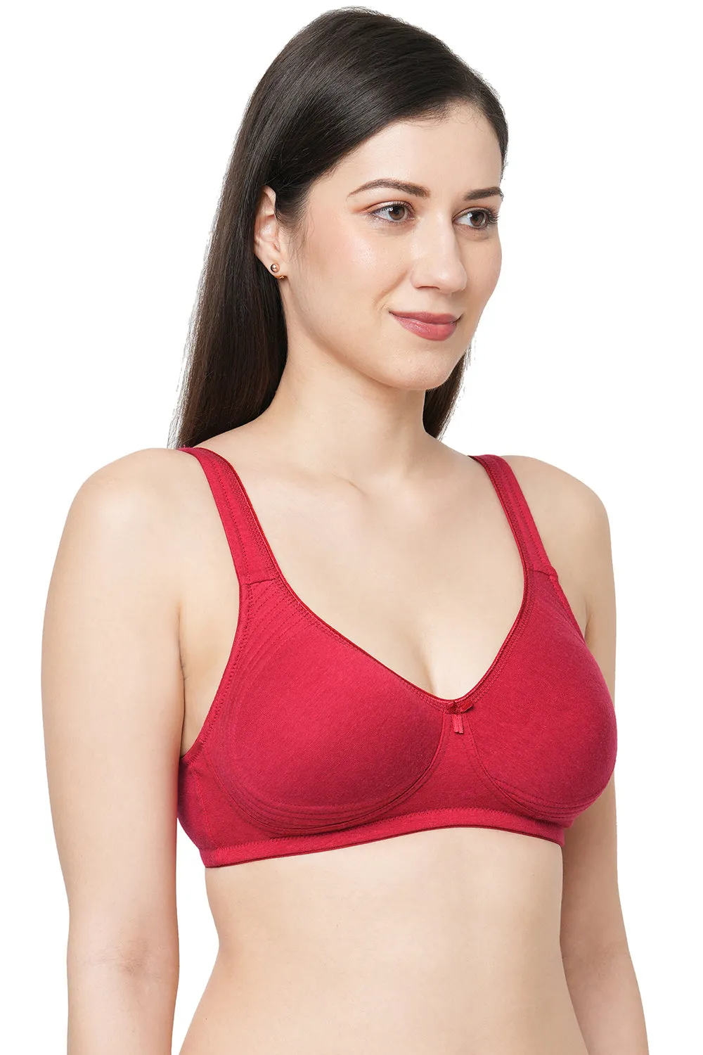 Organic Cotton  Antimicrobial  Seamless Side Support Bra-ISB057-Maroon-