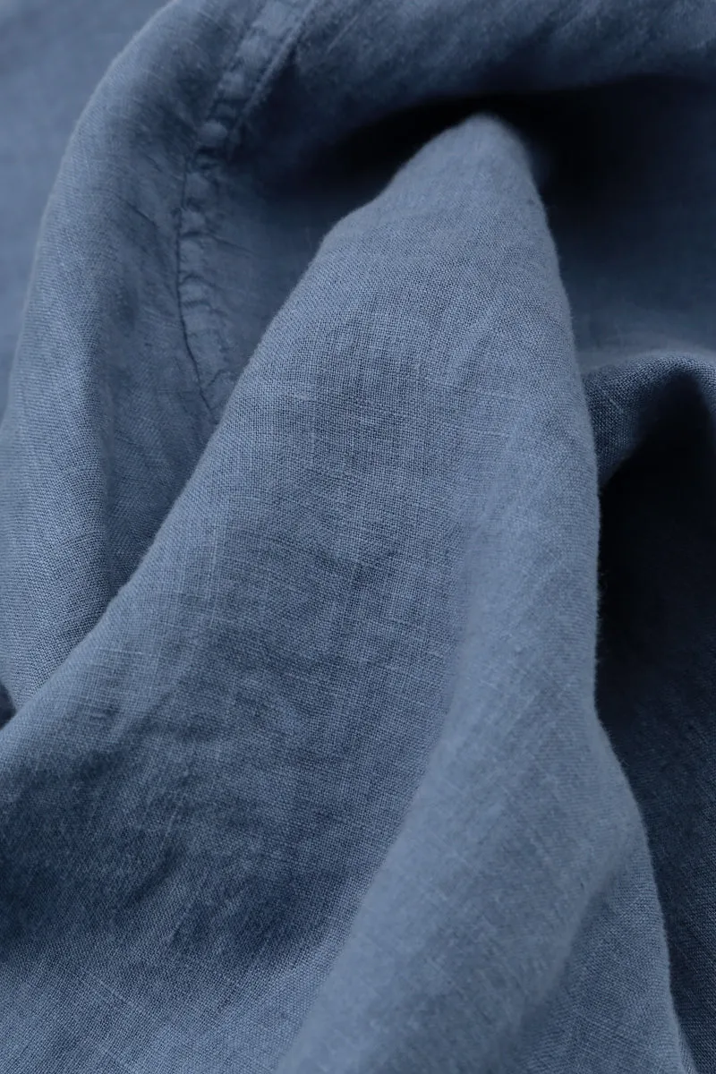 Pin-Tucked Blue Nova Gauze Linen Tunic