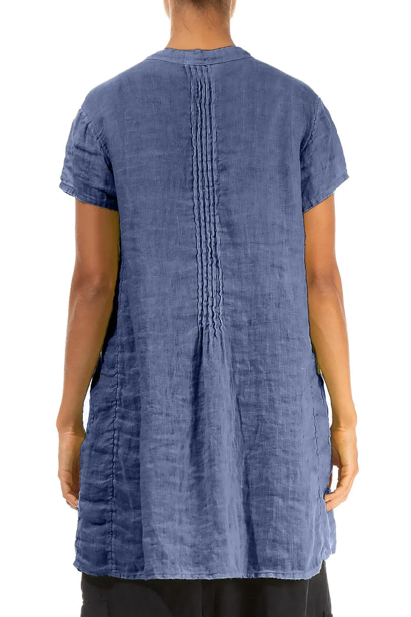Pin-Tucked Blue Nova Gauze Linen Tunic
