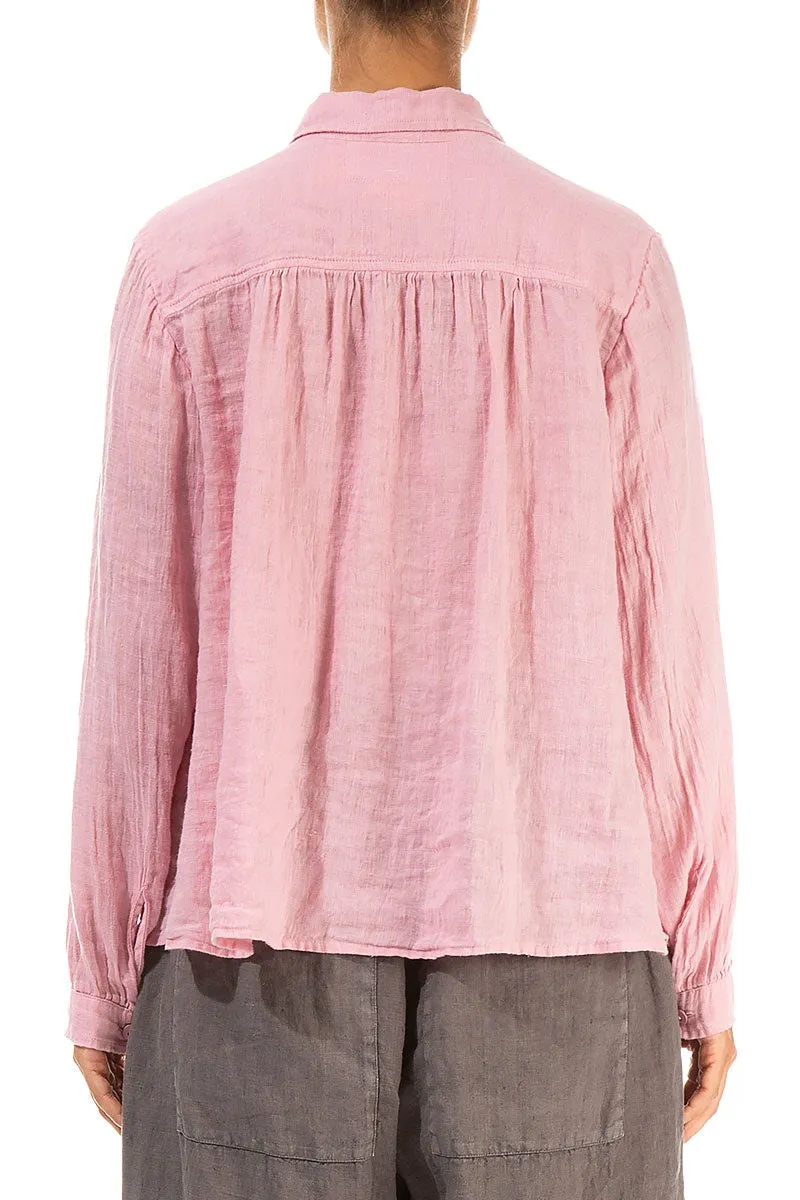 Pin Tucks Powder Pink Gauze Linen Shirt