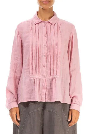 Pin Tucks Powder Pink Gauze Linen Shirt
