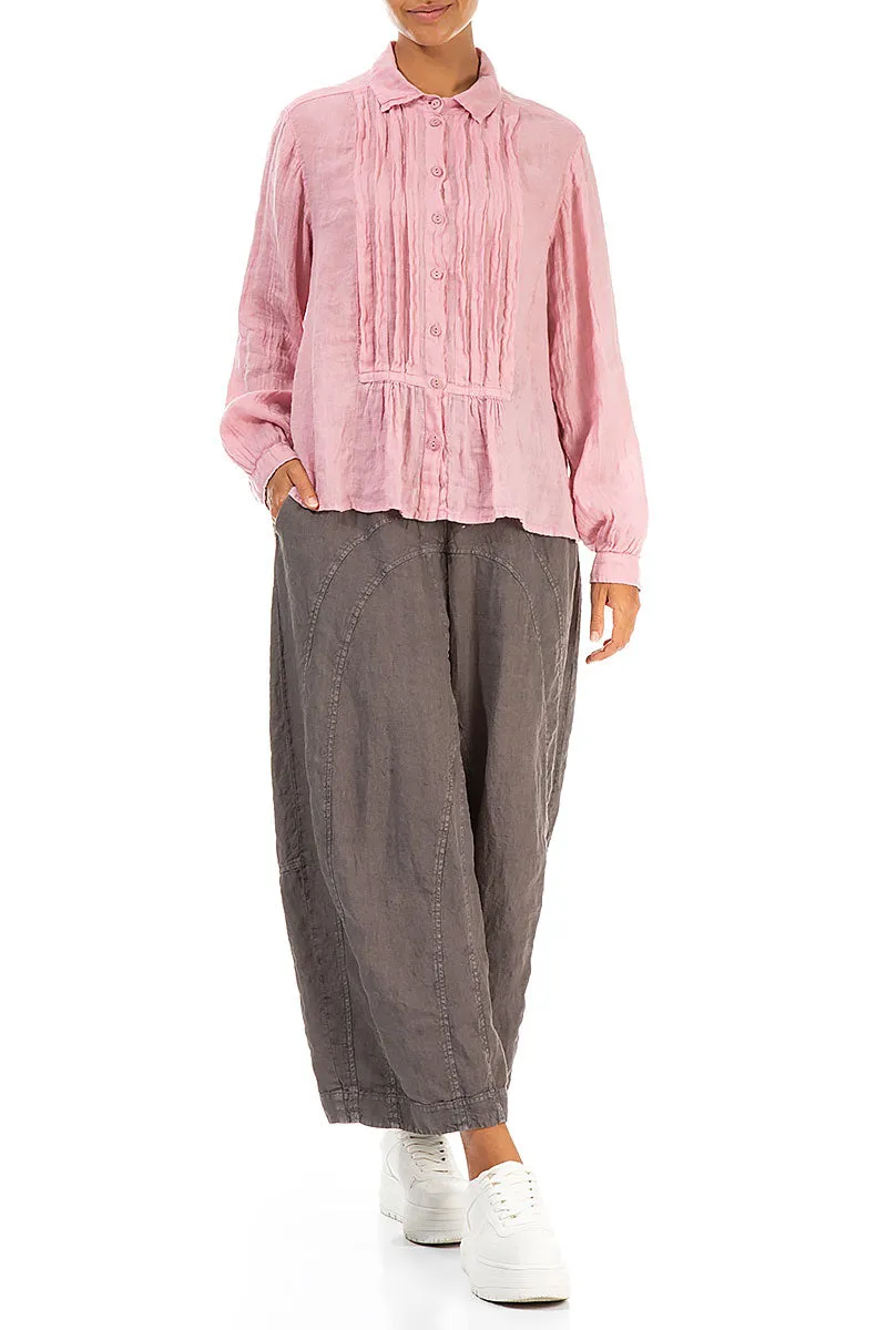 Pin Tucks Powder Pink Gauze Linen Shirt