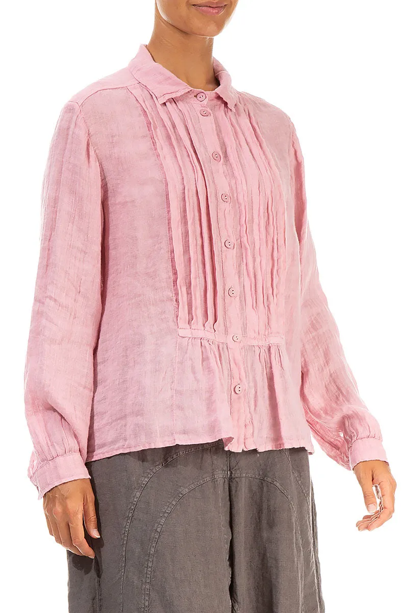 Pin Tucks Powder Pink Gauze Linen Shirt