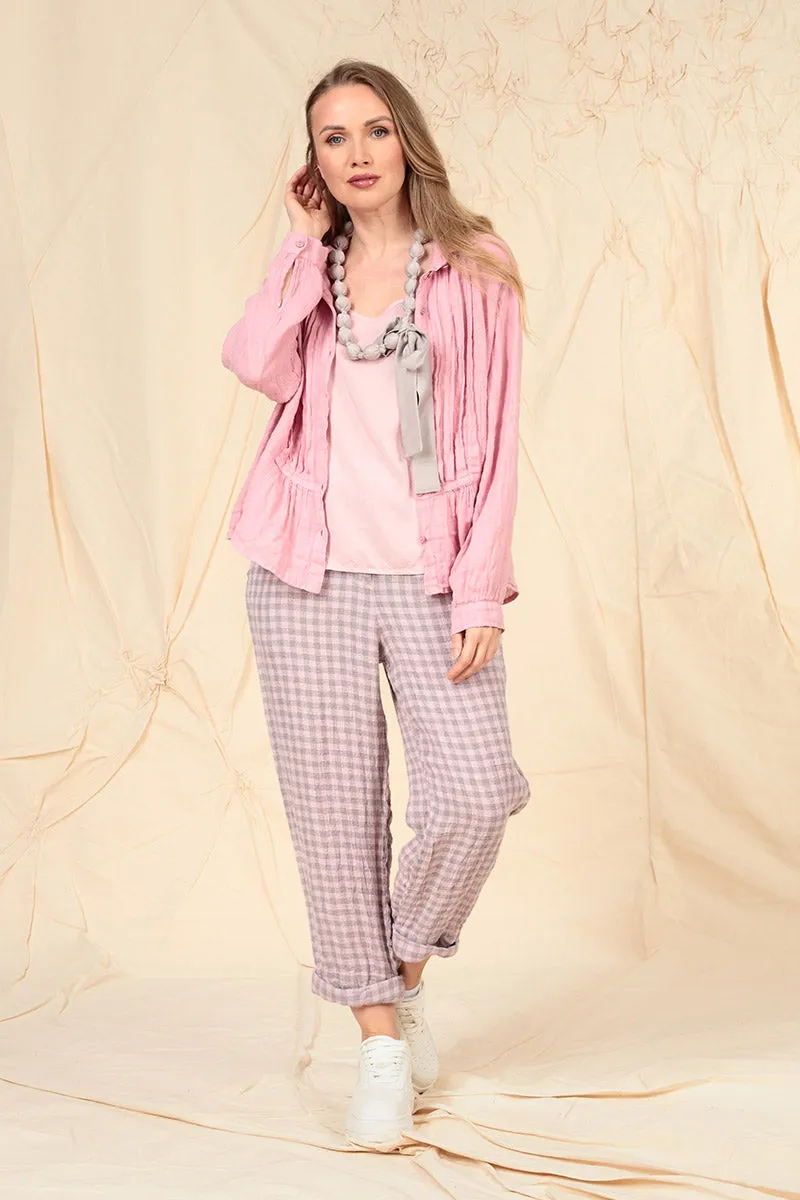 Pin Tucks Powder Pink Gauze Linen Shirt