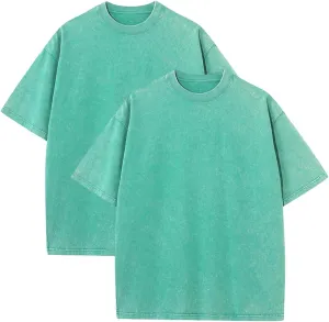 Pump Covers T-Shirts Men Oversized Tees Workout Tshirts 2 Pack Cotton Acid Wash Streetwear Grunge T Shirt