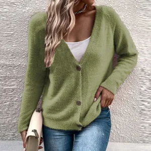 Purpdrank - Elegant Short Knitted Cardigans For Women Autumn Winter Long Sleeve Button Jacket Women Fashion Solid Coat Tops