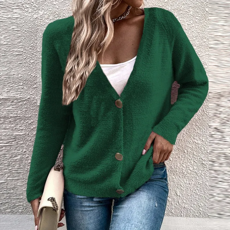 Purpdrank - Elegant Short Knitted Cardigans For Women Autumn Winter Long Sleeve Button Jacket Women Fashion Solid Coat Tops
