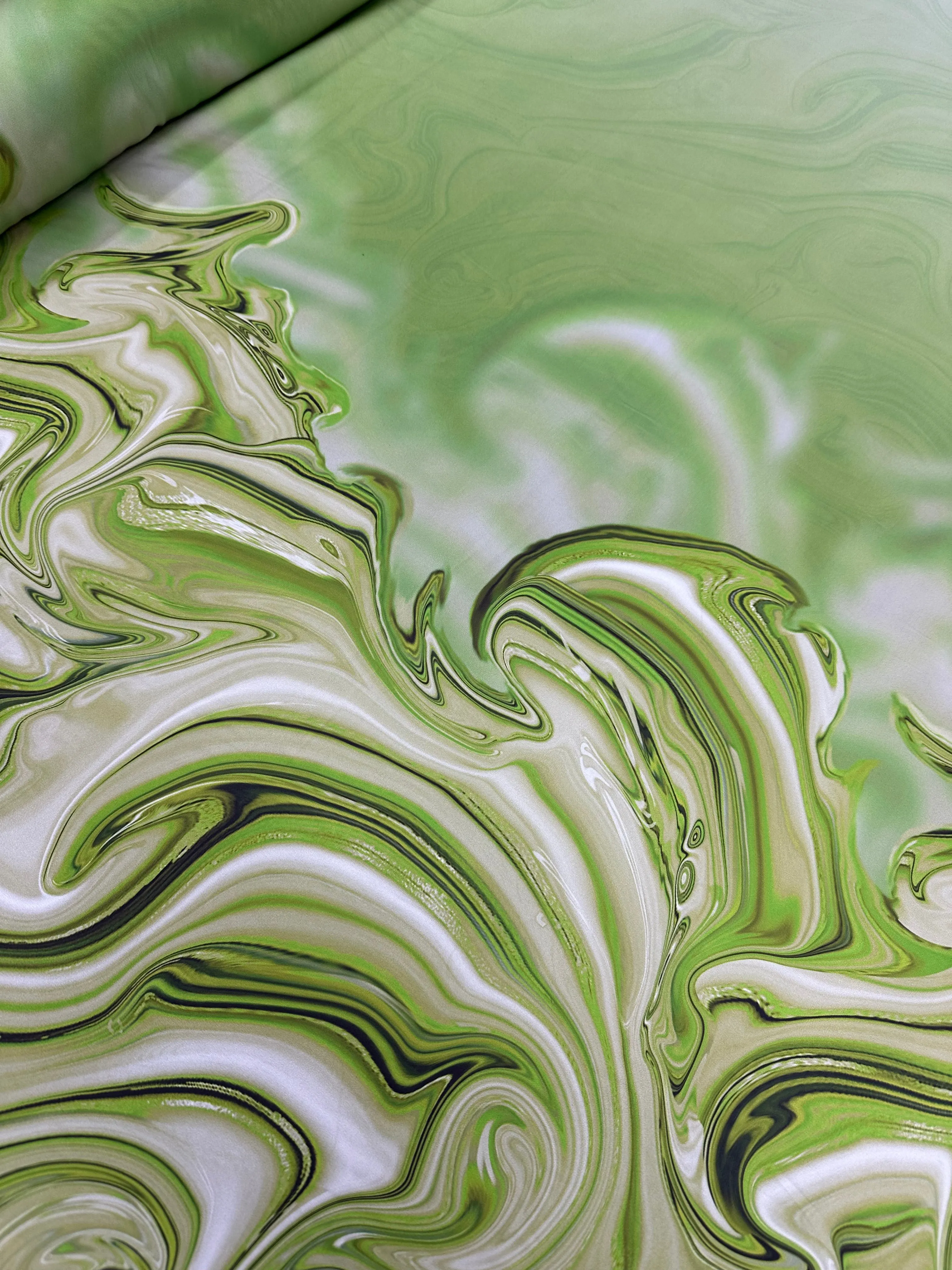 Satin Prints - Boarder Print Marble Green