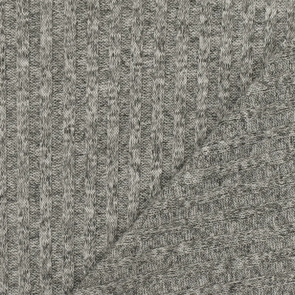 Space Gray-Black-White Texture Stretch 4x4 Poly Rib Knit Fabric