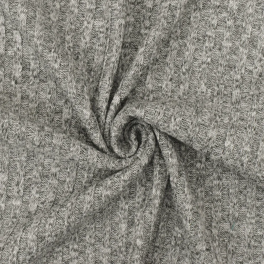 Space Gray-Black-White Texture Stretch 4x4 Poly Rib Knit Fabric