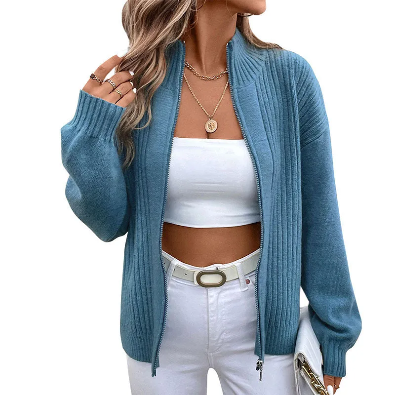 Stand-up Collar Solid Color Cardigan Sweater Jackets Wholesale Womens Clothing N3824080900020
