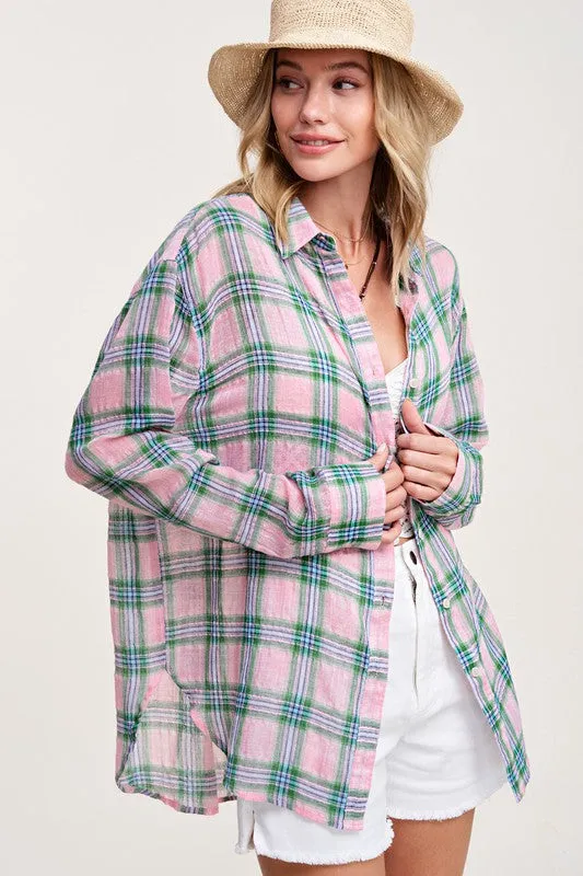 Summer Breeze Lightweight Plaid Button Down Shirt