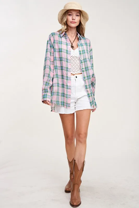 Summer Breeze Lightweight Plaid Button Down Shirt