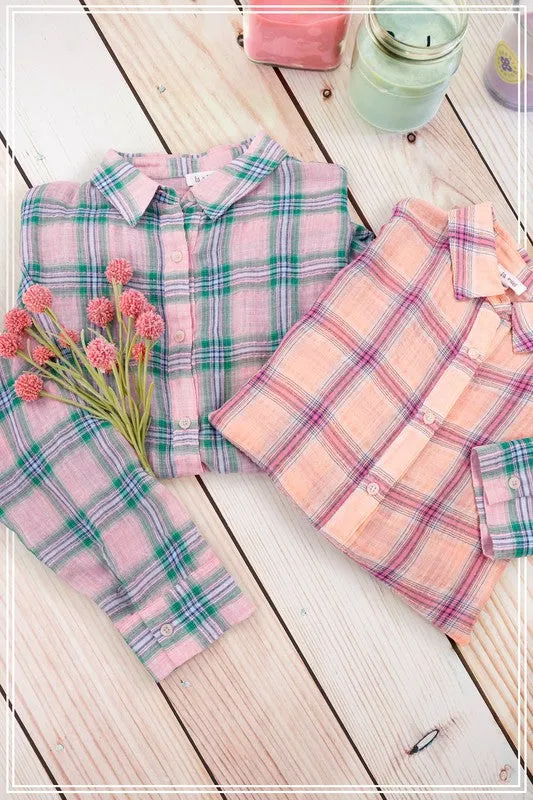 Summer Breeze Lightweight Plaid Button Down Shirt