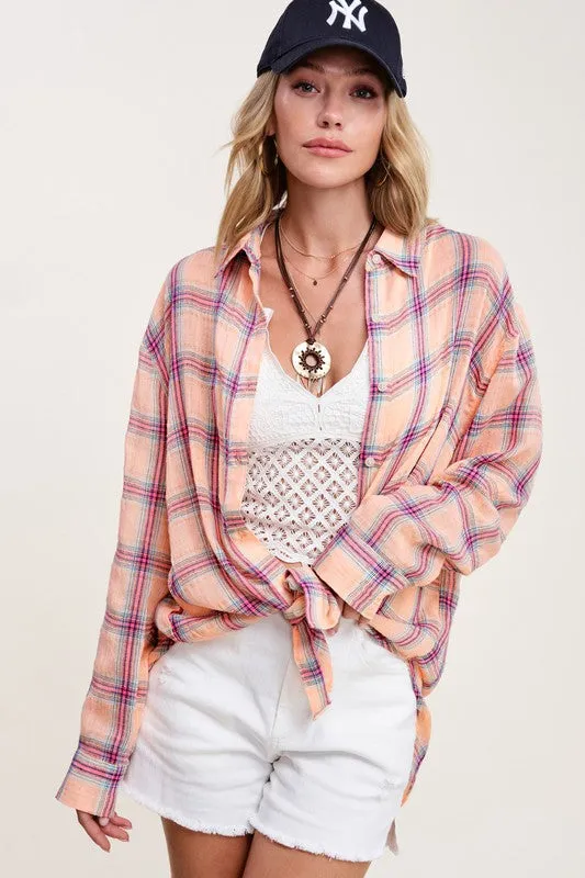 Summer Breeze Lightweight Plaid Button Down Shirt