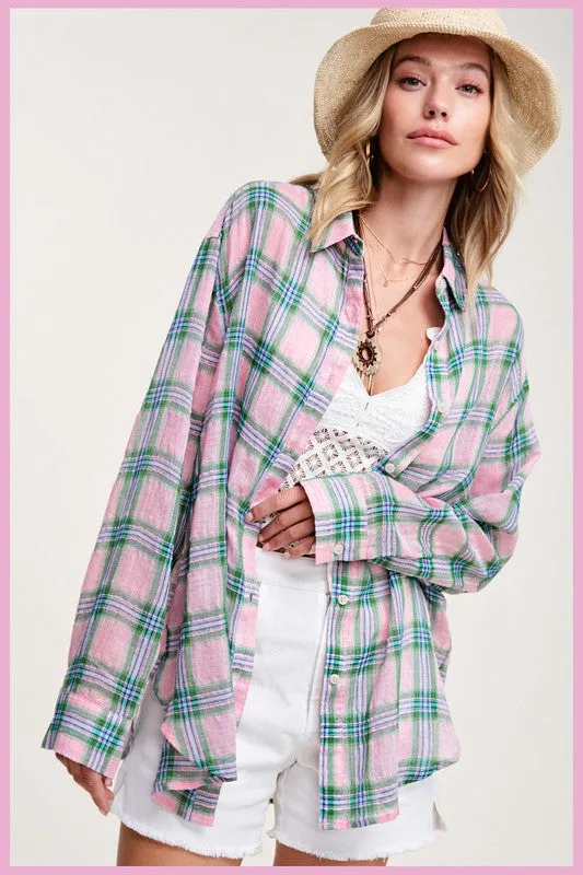 Summer Breeze Lightweight Plaid Button Down Shirt