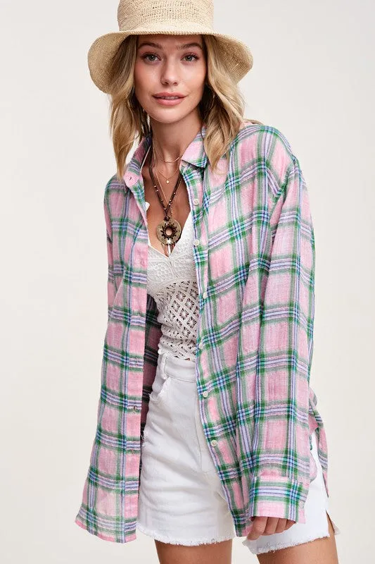 Summer Breeze Lightweight Plaid Button Down Shirt