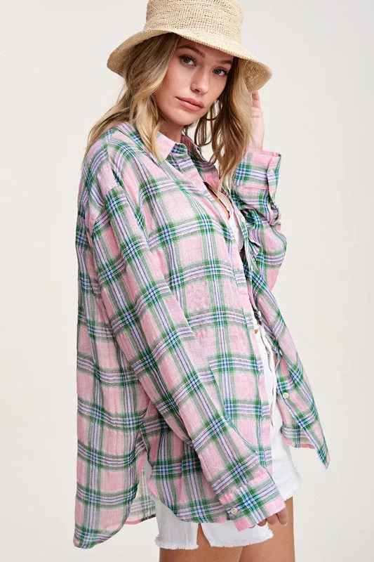 Summer Breeze Lightweight Plaid Button Down Shirt
