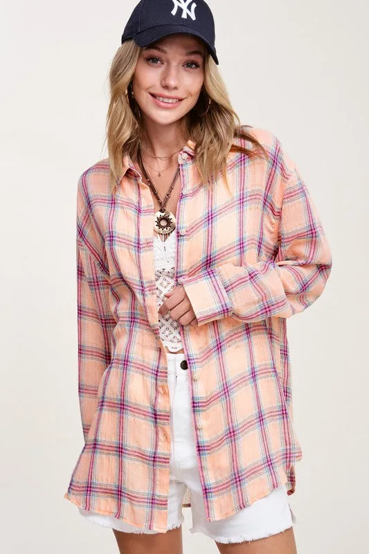Summer Breeze Lightweight Plaid Button Down Shirt