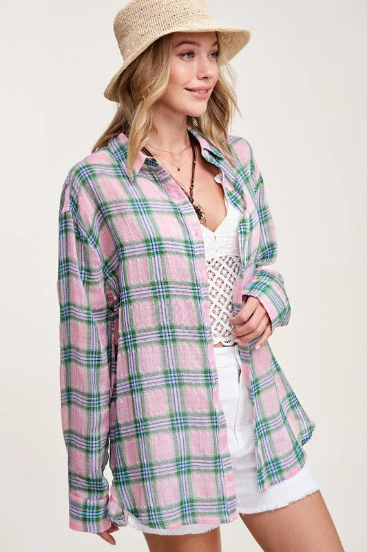 Summer Breeze Lightweight Plaid Button Down Shirt
