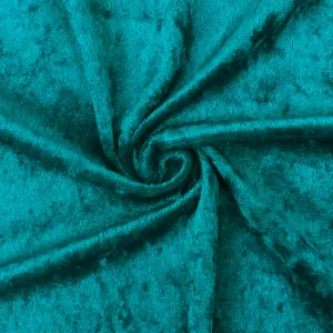 Teal Solid Stretch Poly Spandex Crushed Knit Velvet Fabric