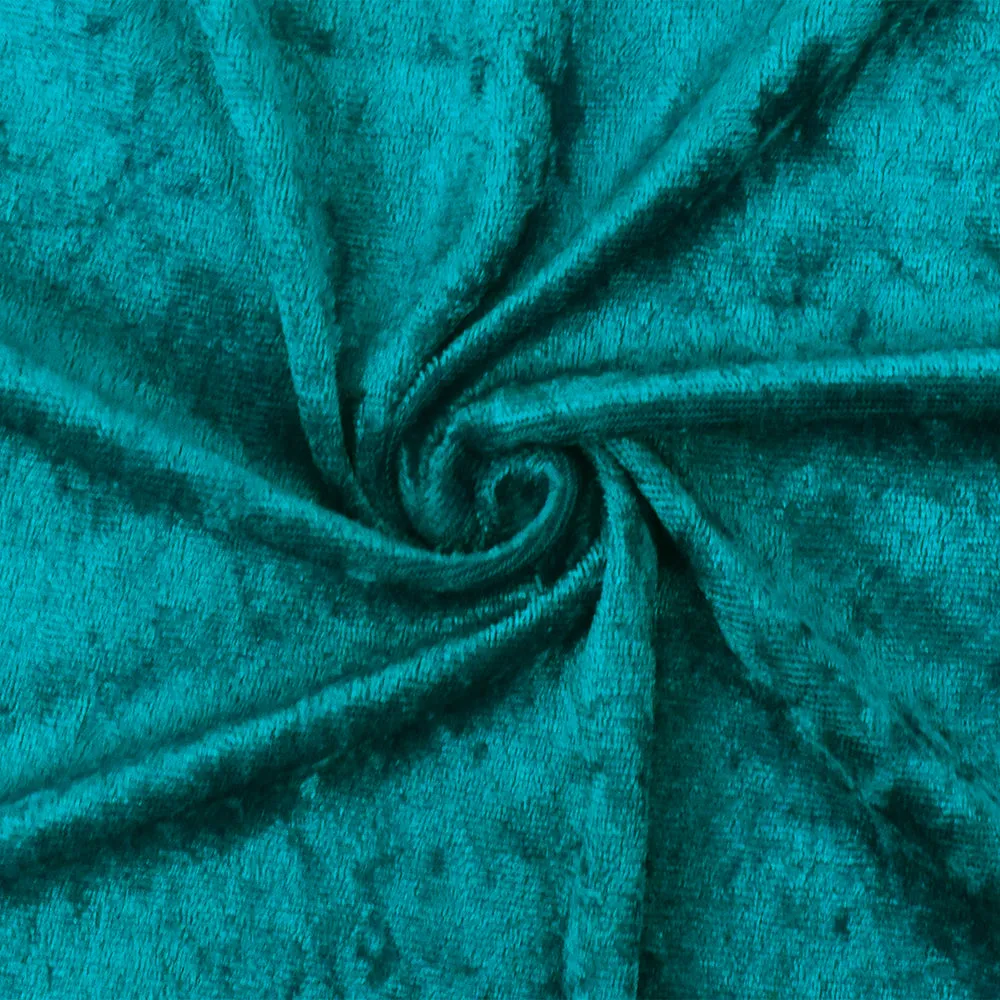 Teal Solid Stretch Poly Spandex Crushed Knit Velvet Fabric