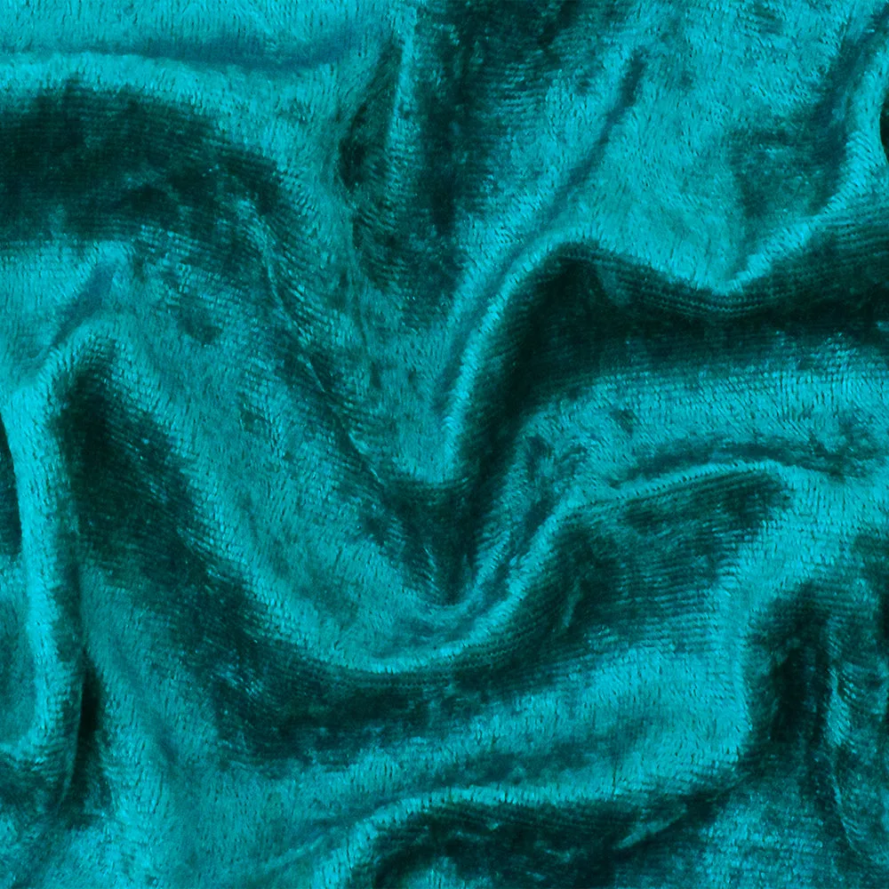 Teal Solid Stretch Poly Spandex Crushed Knit Velvet Fabric