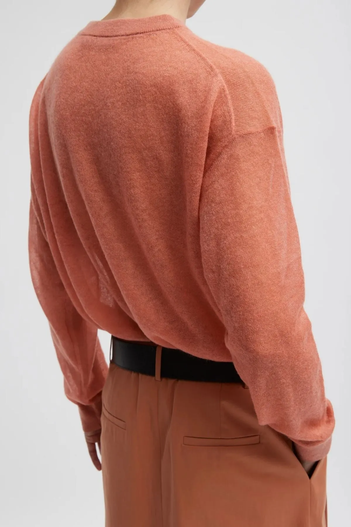 Tibi Sheer Sweater Crewneck Easy Pullover - Pink Clay