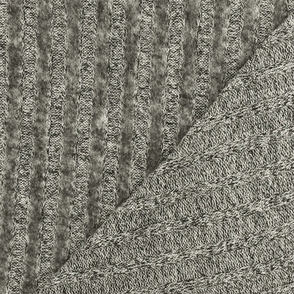 Warm White-Gray-Black Texture Brushed Stretch 5x4 Rib Knit Fabric