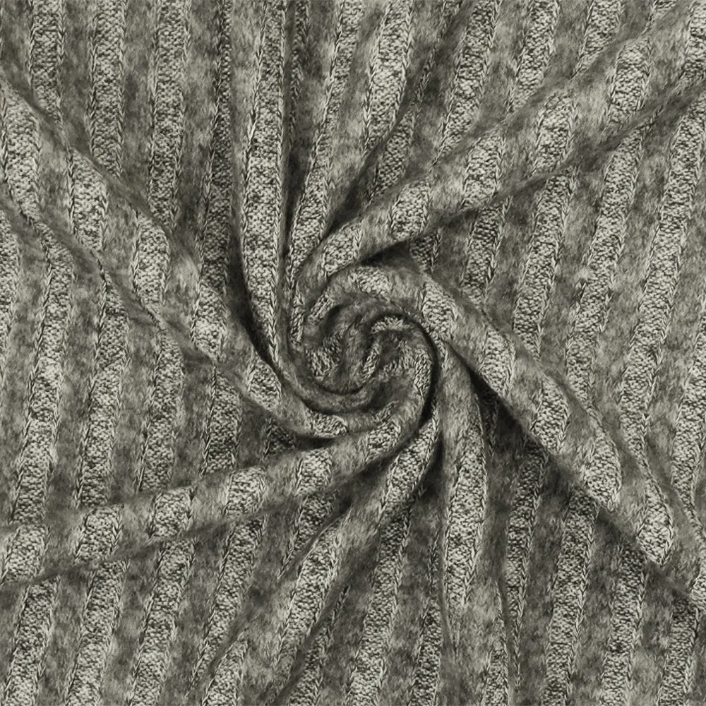 Warm White-Gray-Black Texture Brushed Stretch 5x4 Rib Knit Fabric