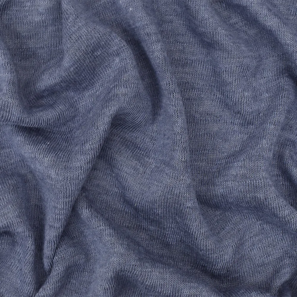 Weather Blue Slub Polyester Rayon Jersey Knit Fabric